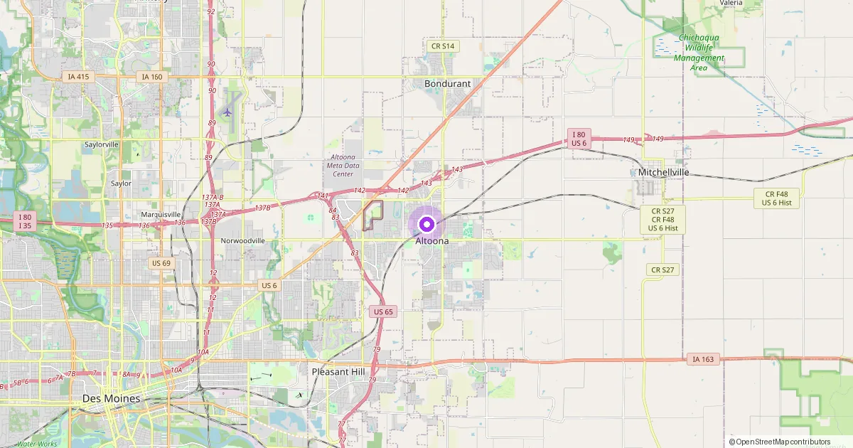 Map showing Altoona, IA in Polk County — part of the 2k Web Developments service area.