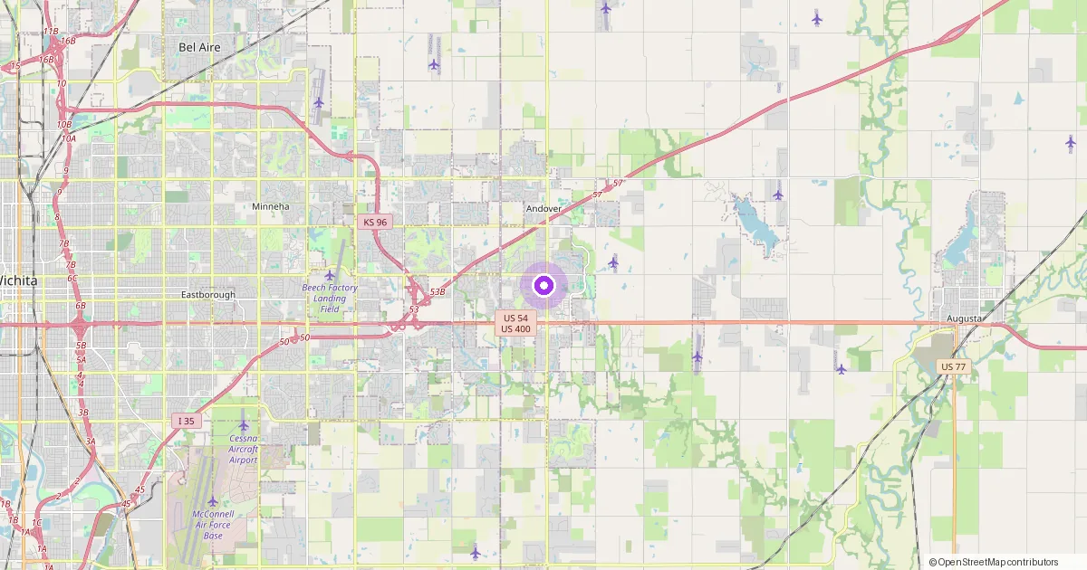 Map showing Andover, KS in Butler County — part of the 2k Web Developments service area.