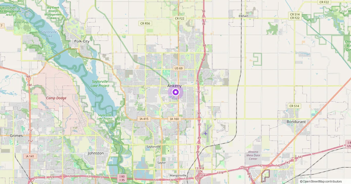 Map showing Ankeny, IA in Polk County — part of the 2k Web Developments service area.