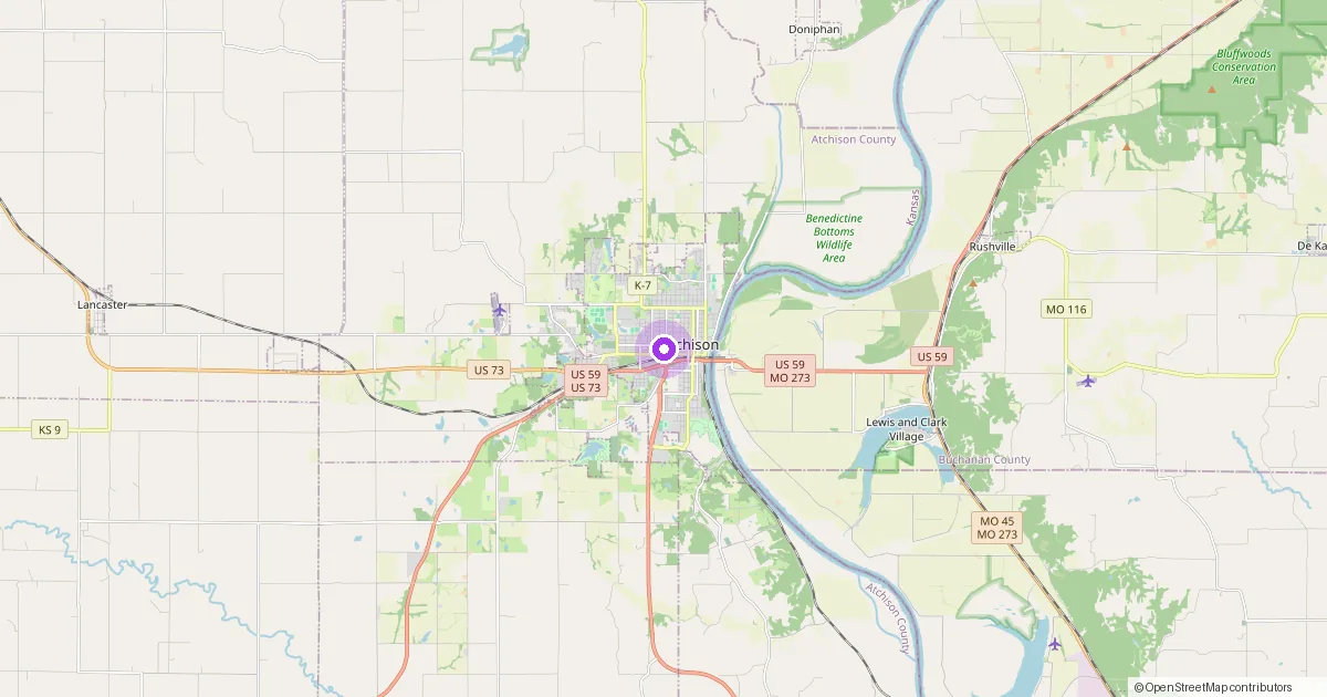 Map showing Atchison, KS in Atchison County — part of the 2k Web Developments service area.