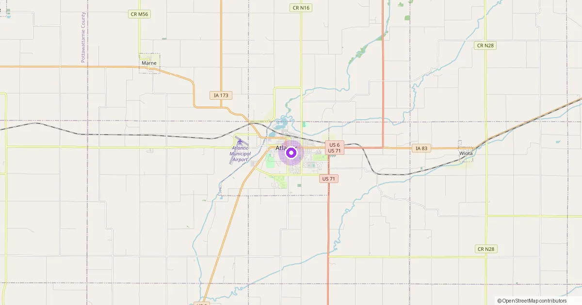 Map showing Atlantic, IA in Cass County — part of the 2k Web Developments service area.