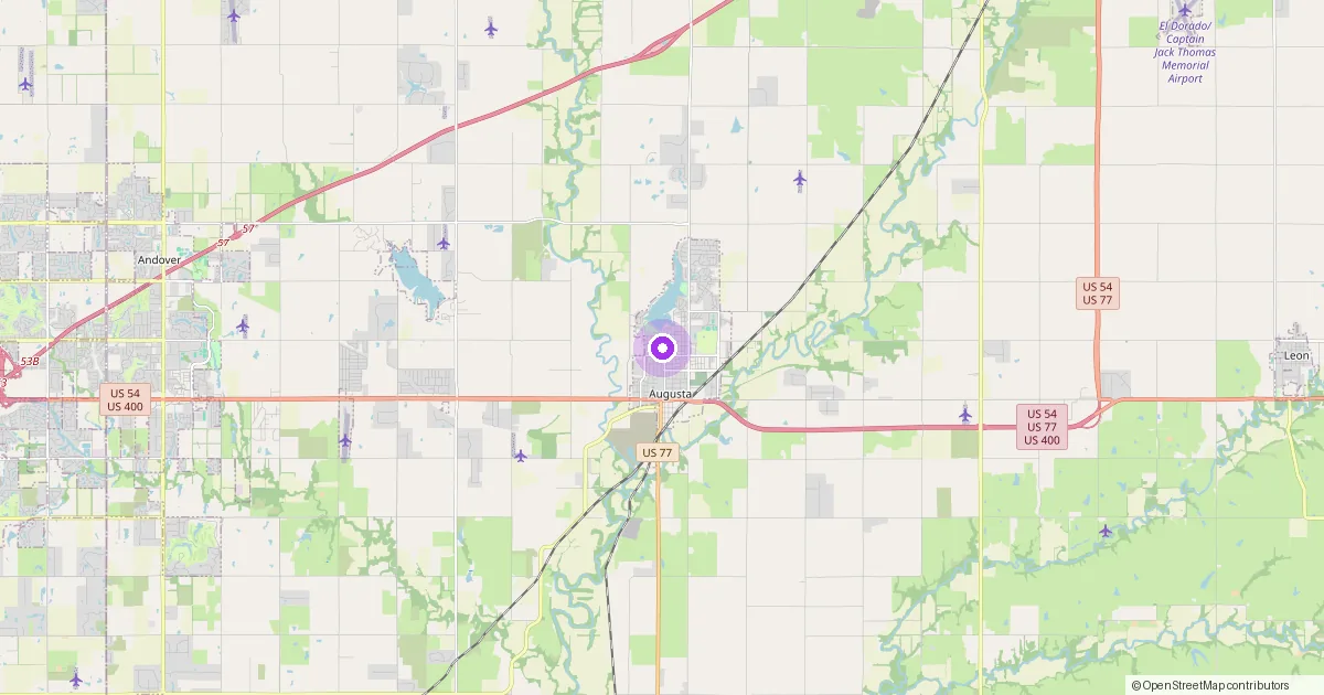 Map showing Augusta, KS in Butler County — part of the 2k Web Developments service area.