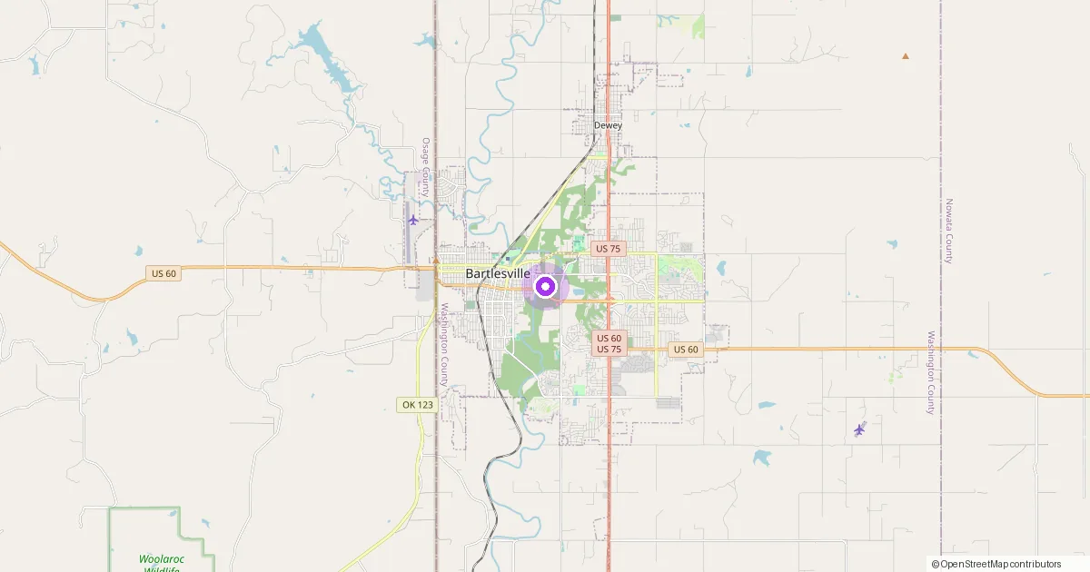 Map showing Bartlesville, OK in Washington County — part of the 2k Web Developments service area.