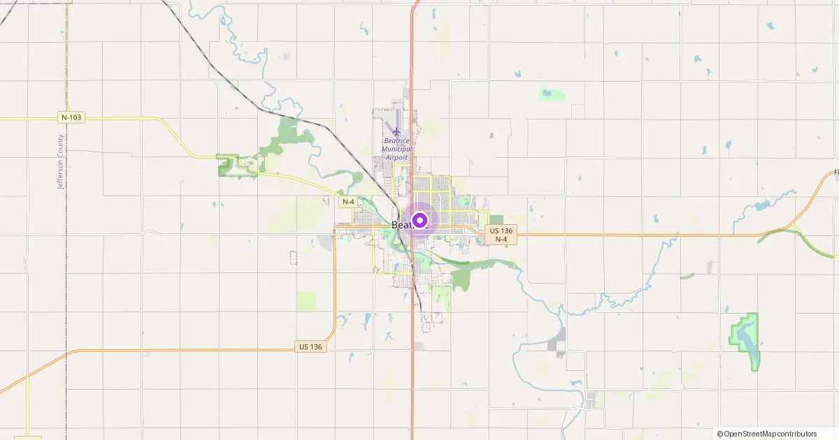 Map showing Beatrice, NE in Gage County — part of the 2k Web Developments service area.