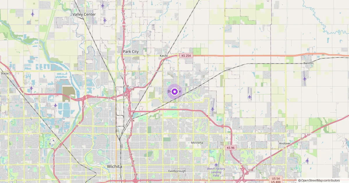 Map showing Bel Aire, KS in Sedgwick County — part of the 2k Web Developments service area.