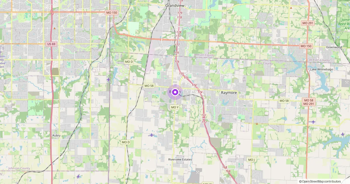 Map showing Belton, MO in Cass County — part of the 2k Web Developments service area.