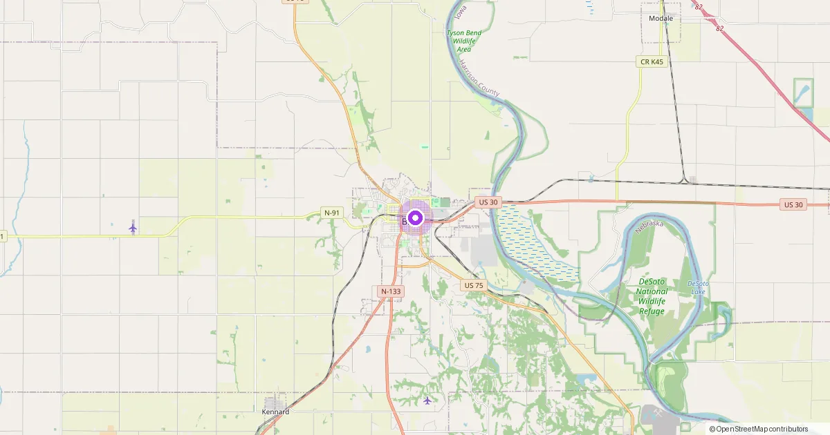 Map showing Blair, NE in Washington County — part of the 2k Web Developments service area.