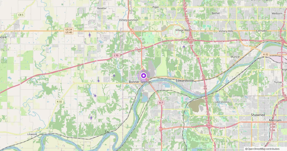 Map showing Bonner Springs, KS in Wyandotte County — part of the 2k Web Developments service area.