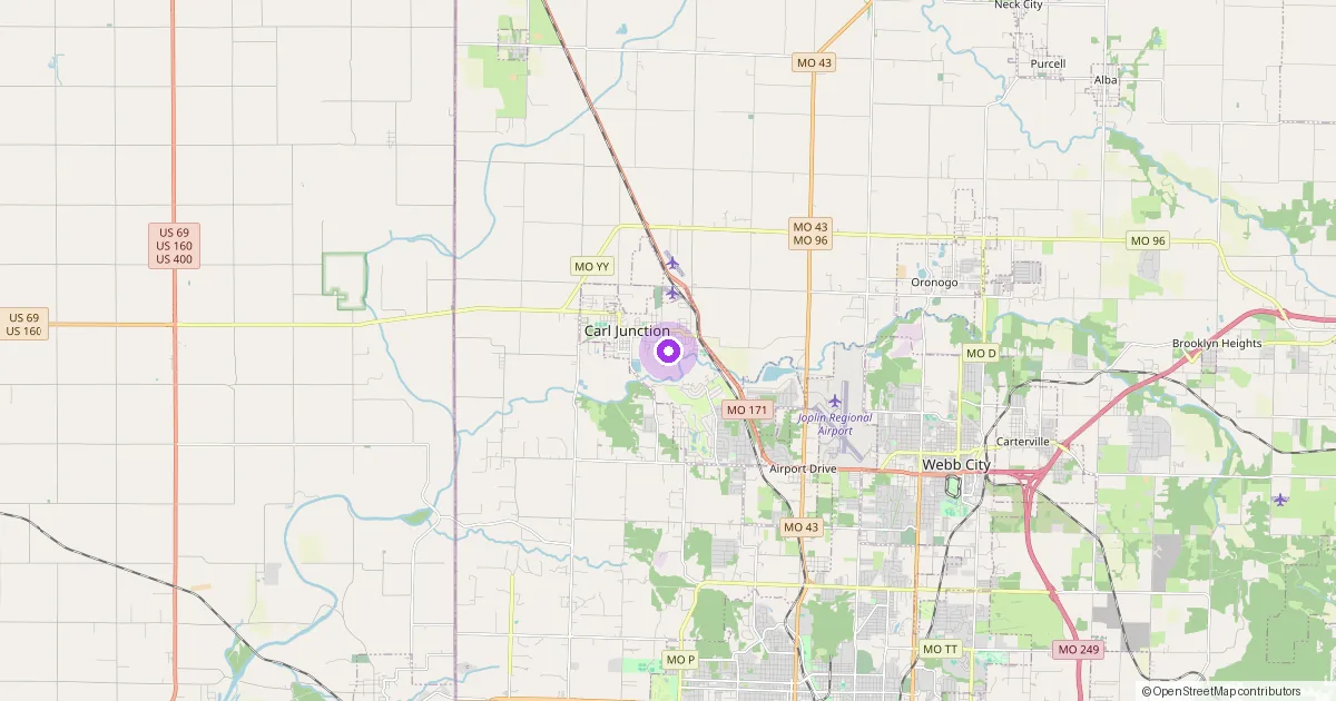 Map showing Carl Junction, MO in Jasper County — part of the 2k Web Developments service area.