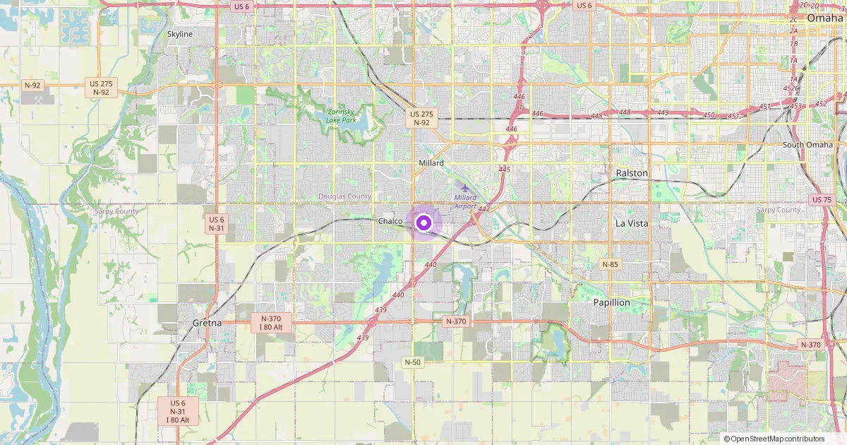 Map showing Chalco, NE in Sarpy County — part of the 2k Web Developments service area.