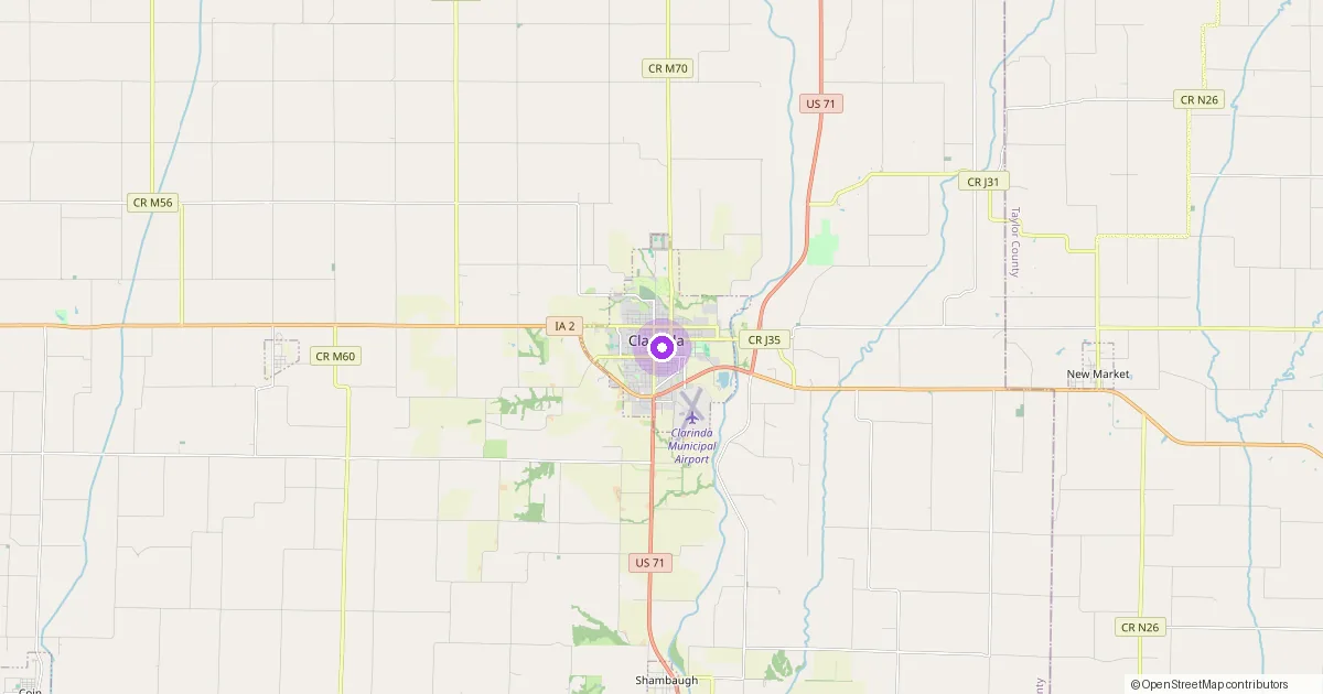 Map showing Clarinda, IA in Page County — part of the 2k Web Developments service area.