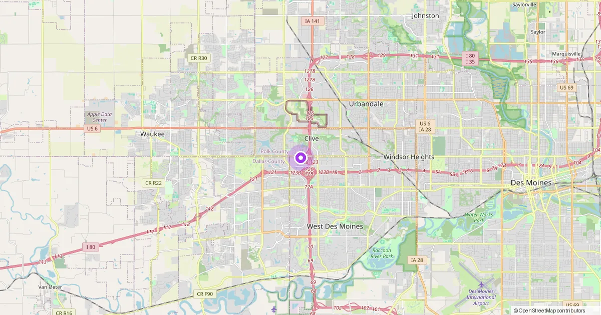 Map showing Clive, IA in Polk County — part of the 2k Web Developments service area.