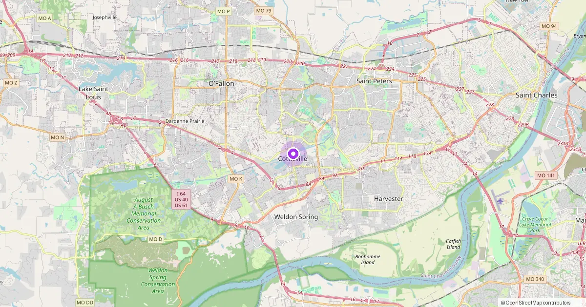 Map showing Cottleville, MO in St. Charles County — part of the 2k Web Developments service area.