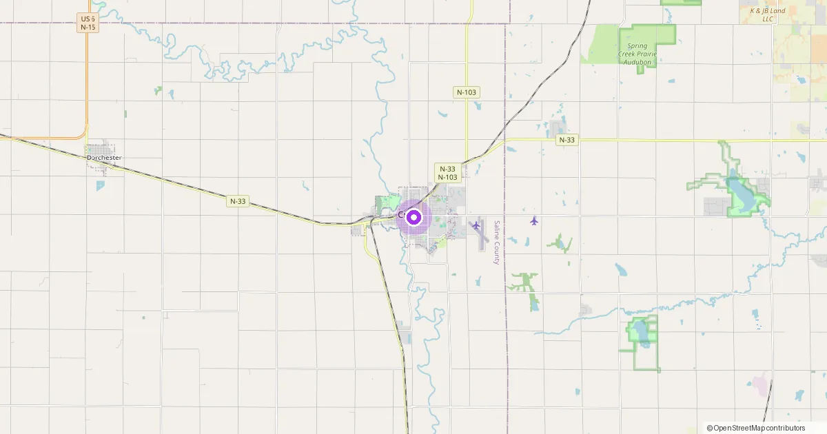 Map showing Crete, NE in Saline County — part of the 2k Web Developments service area.