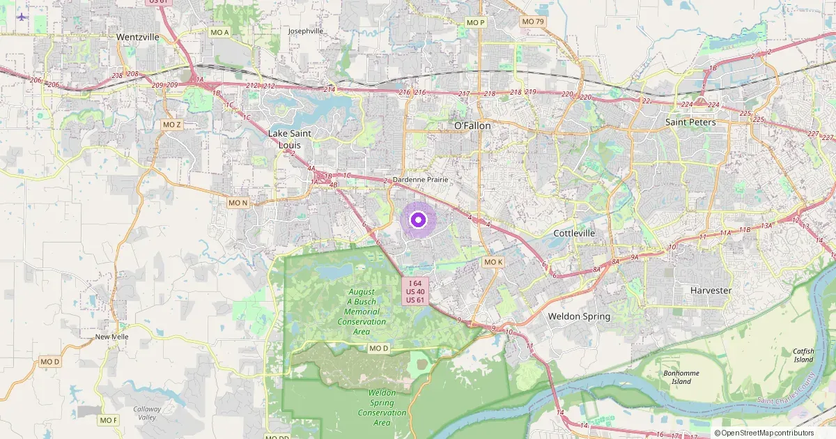 Map showing Dardenne Prairie, MO in St. Charles County — part of the 2k Web Developments service area.