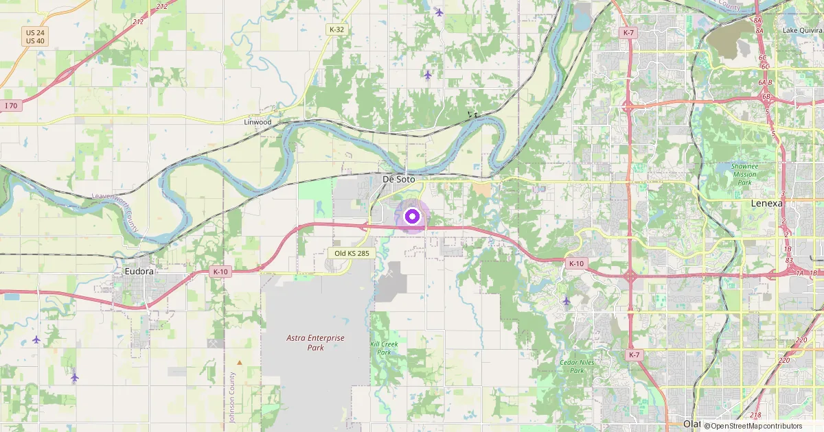 Map showing De Soto, KS in Johnson County — part of the 2k Web Developments service area.