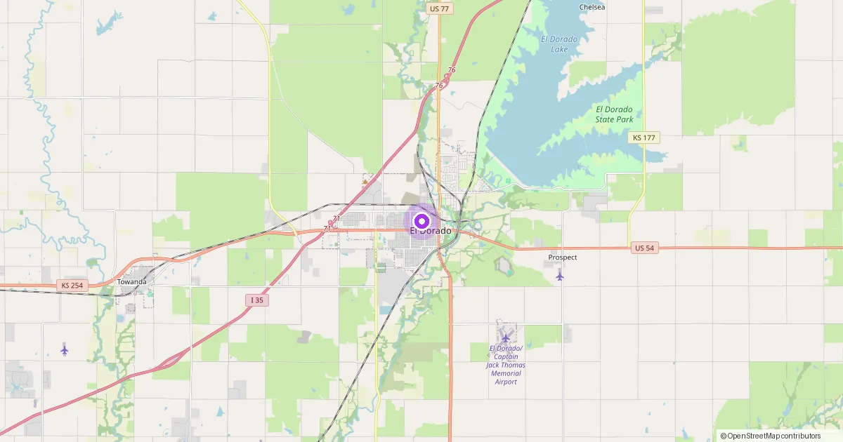 Map showing El Dorado, KS in Butler County — part of the 2k Web Developments service area.