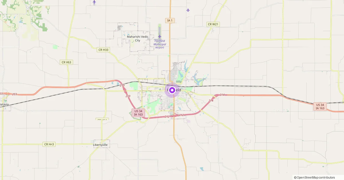 Map showing Fairfield, IA in Jefferson County — part of the 2k Web Developments service area.
