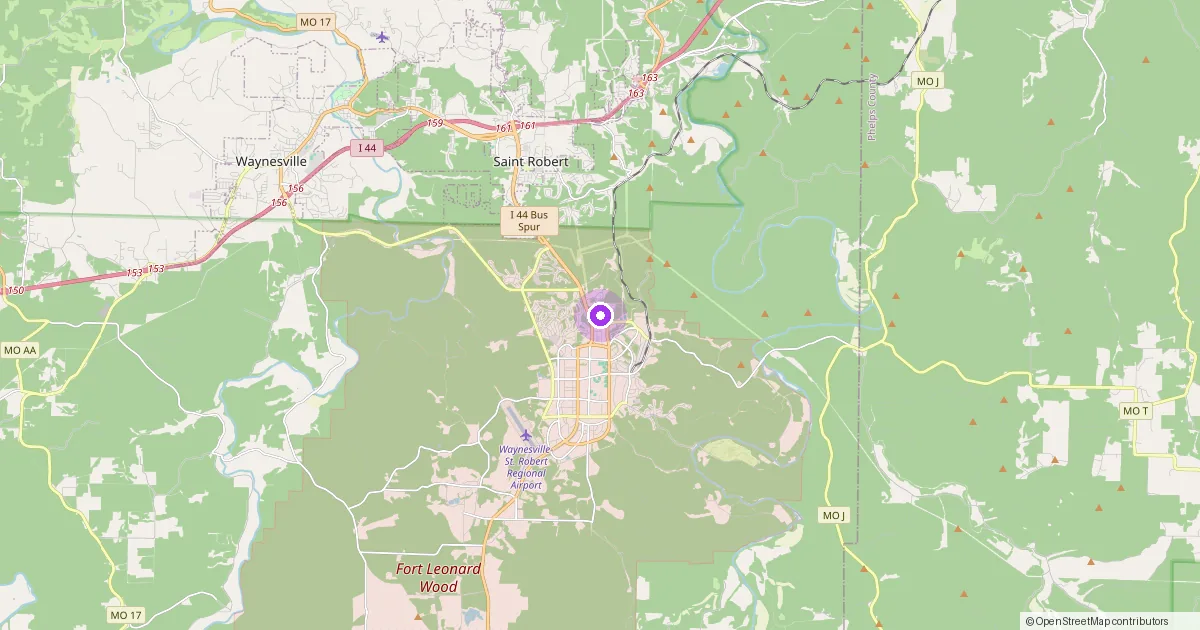 Map showing Fort Leonard Wood, MO in Pulaski County — part of the 2k Web Developments service area.