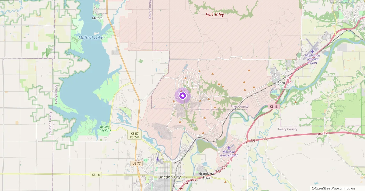Map showing Fort Riley, KS in Riley County — part of the 2k Web Developments service area.