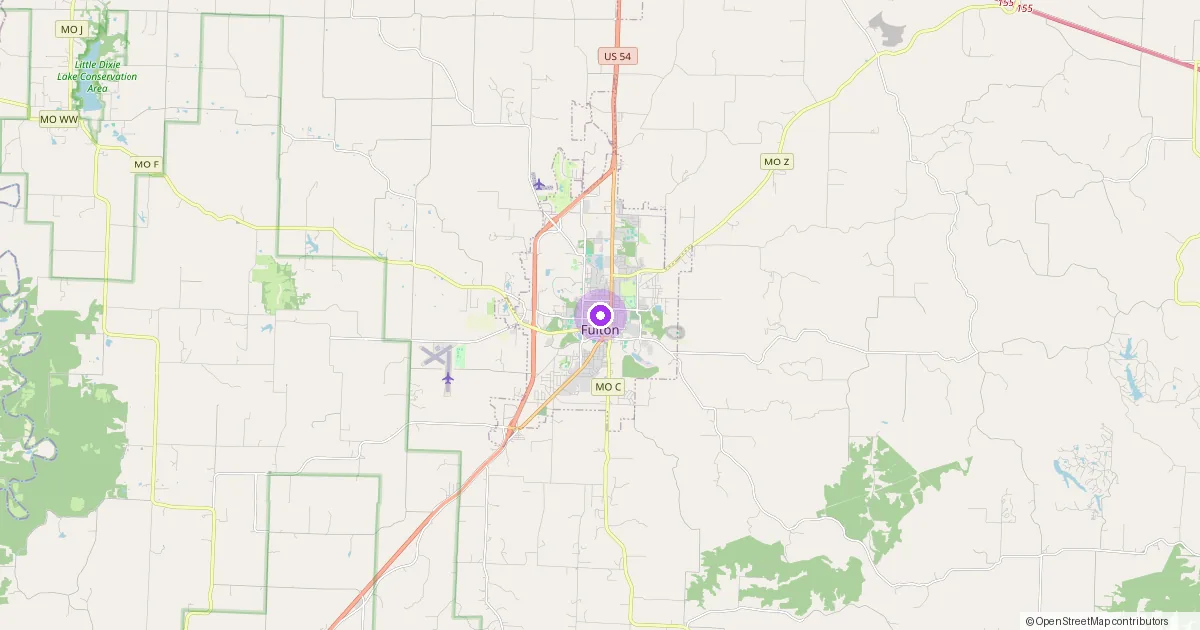 Map showing Fulton, MO in Callaway County — part of the 2k Web Developments service area.