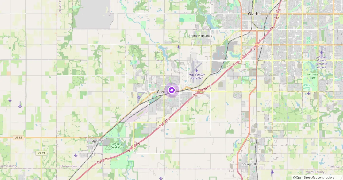 Map showing Gardner, KS in Johnson County — part of the 2k Web Developments service area.