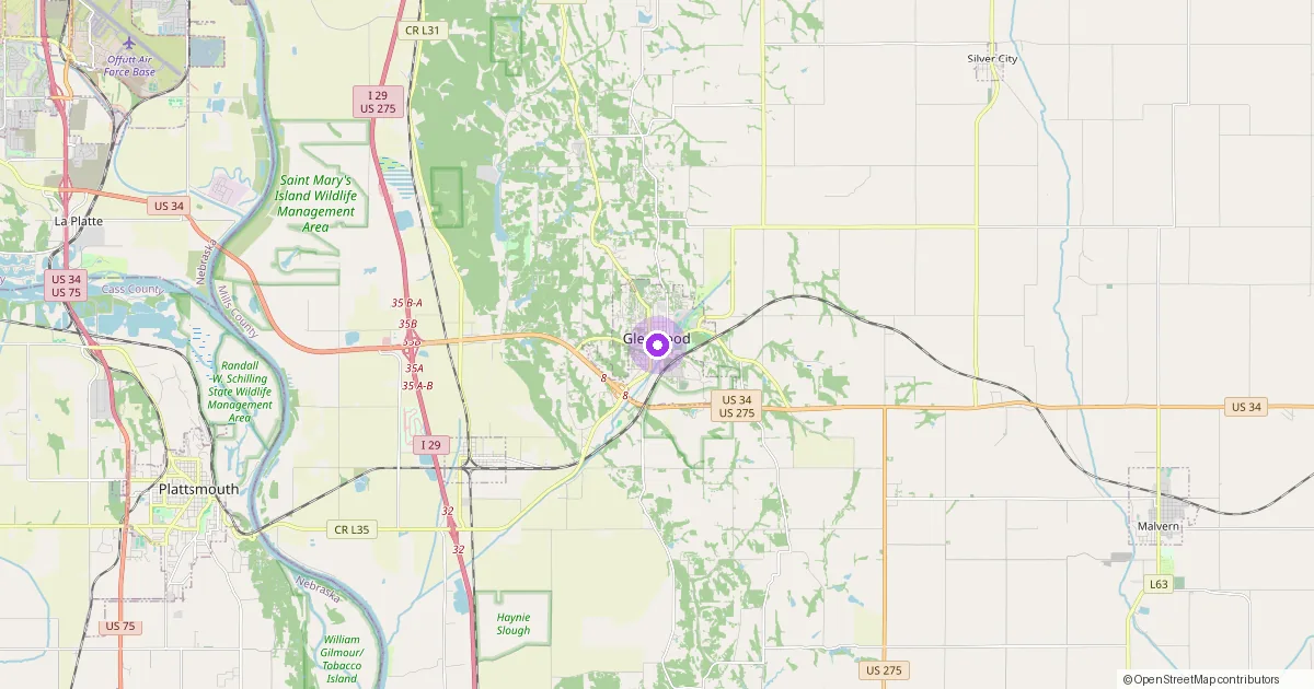 Map showing Glenwood, IA in Mills County — part of the 2k Web Developments service area.