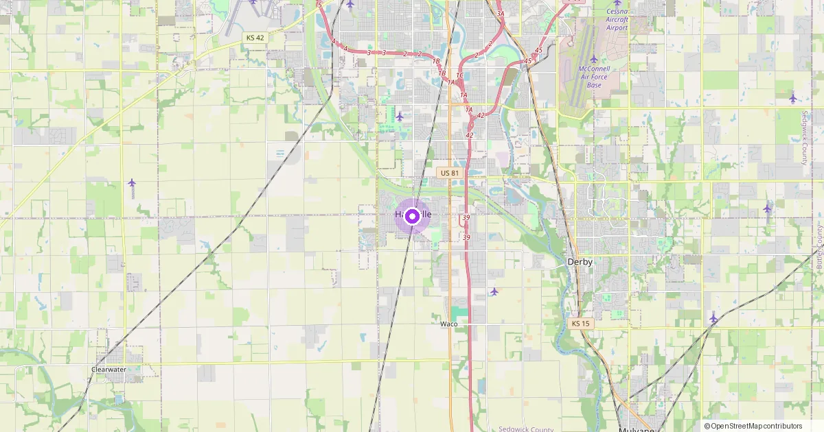 Map showing Haysville, KS in Sedgwick County — part of the 2k Web Developments service area.