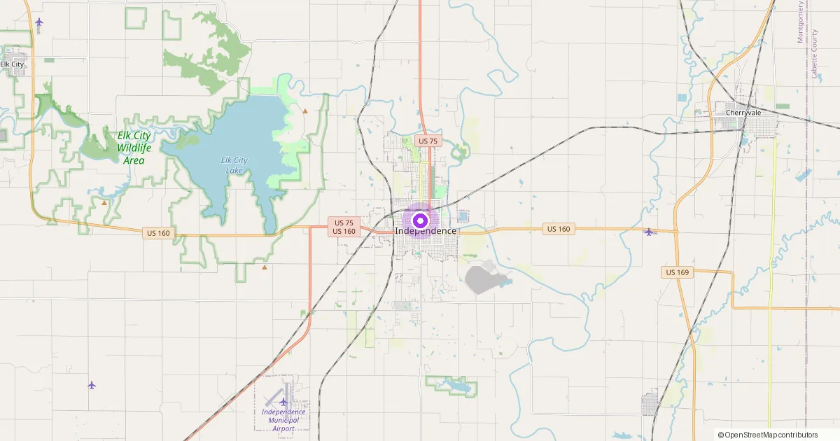 Map showing Independence, KS in Montgomery County — part of the 2k Web Developments service area.