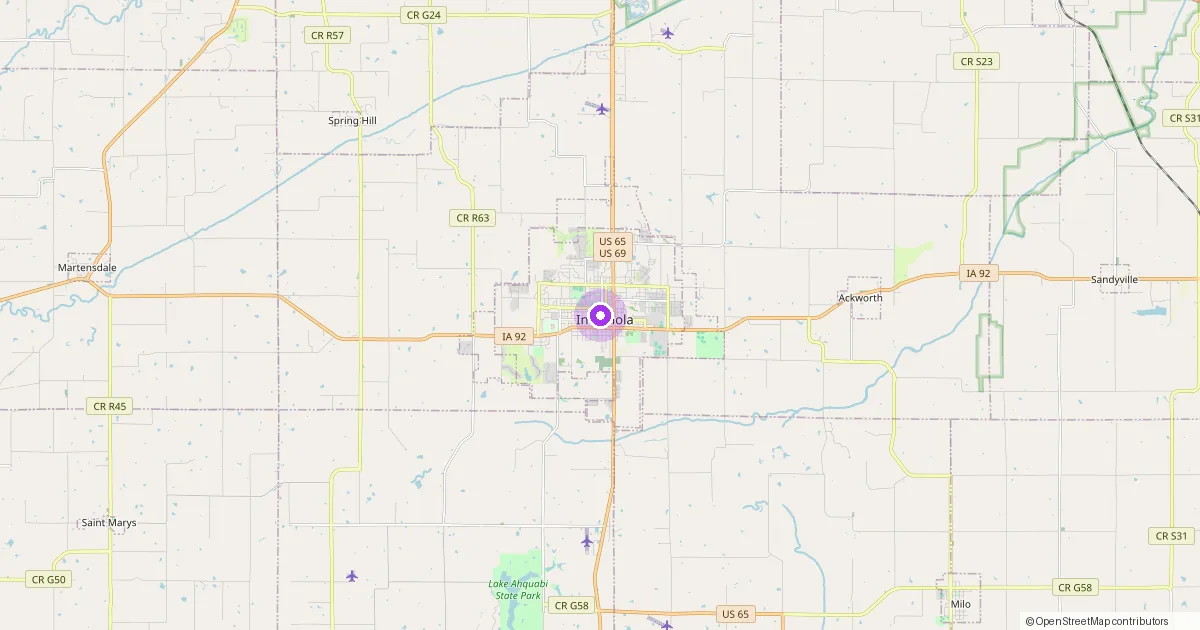 Map showing Indianola, IA in Warren County — part of the 2k Web Developments service area.