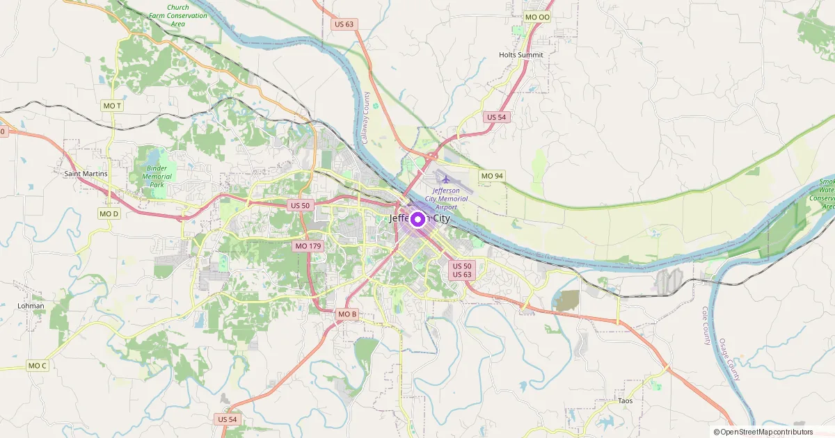 Map showing Jefferson City, MO in Cole County — part of the 2k Web Developments service area.