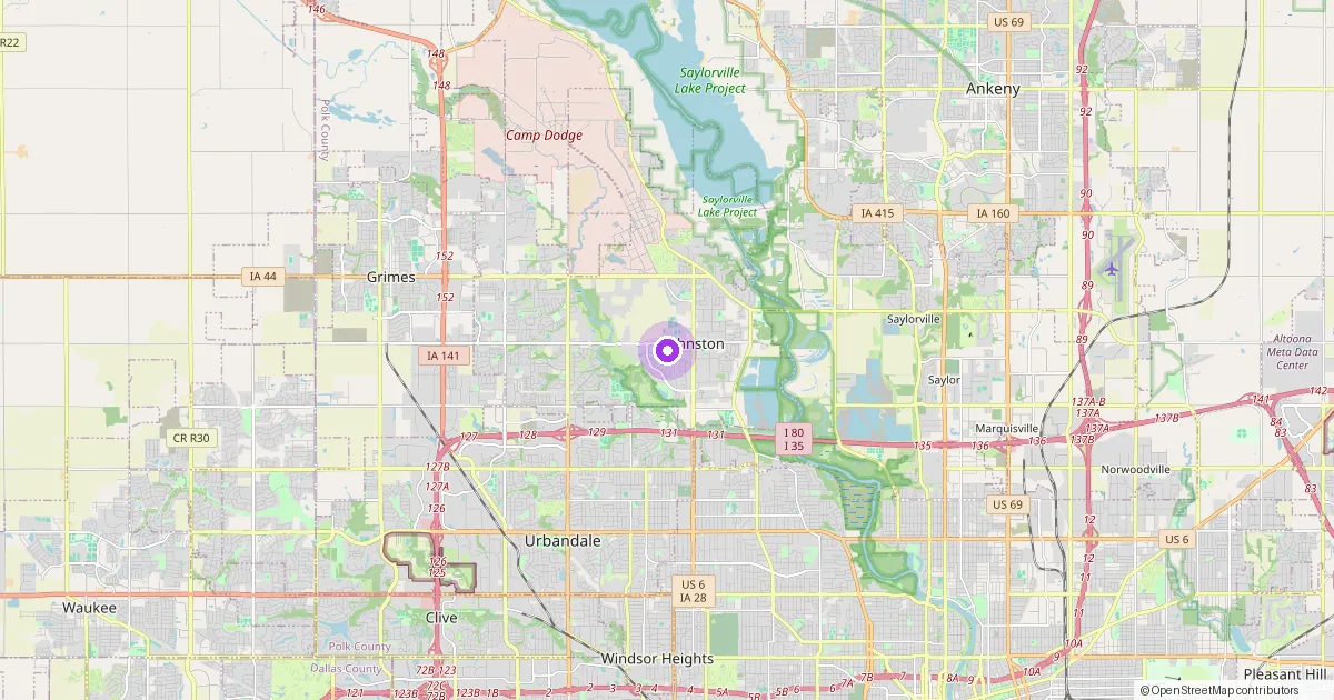 Map showing Johnston, IA in Polk County — part of the 2k Web Developments service area.