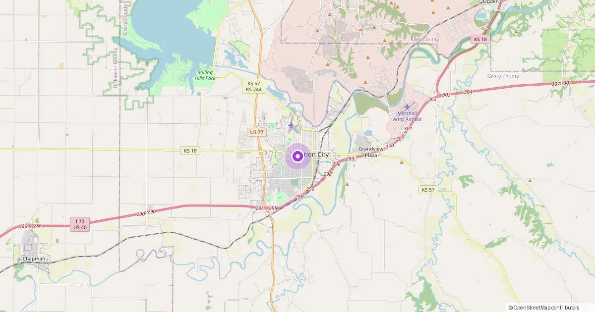 Map showing Junction City, KS in Geary County — part of the 2k Web Developments service area.