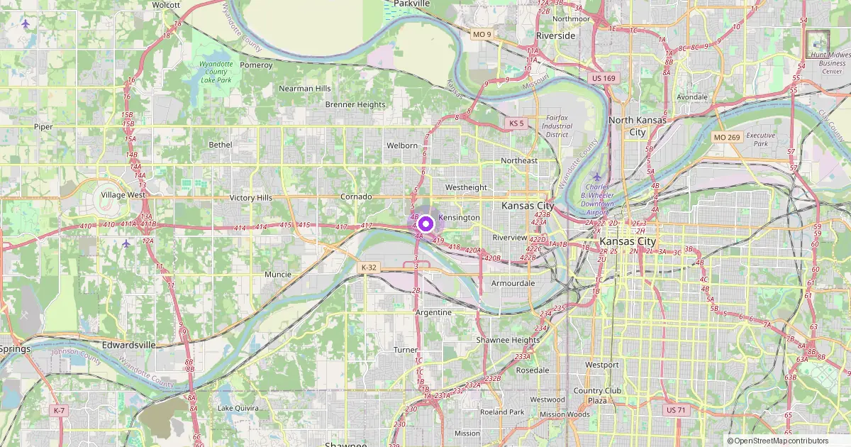 Map showing Kansas City, KS in Wyandotte County — part of the 2k Web Developments service area.