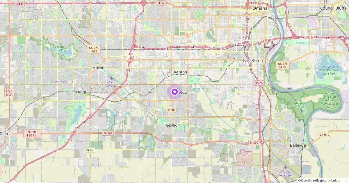 Map showing La Vista, NE in Sarpy County — part of the 2k Web Developments service area.