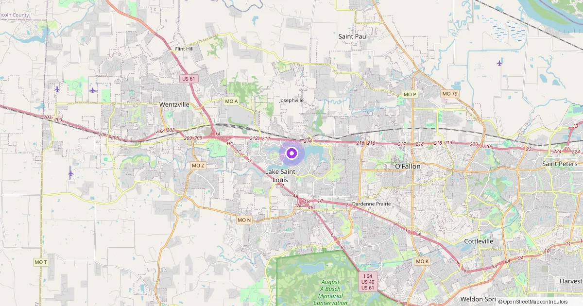 Map showing Lake St. Louis, MO in St. Charles County — part of the 2k Web Developments service area.