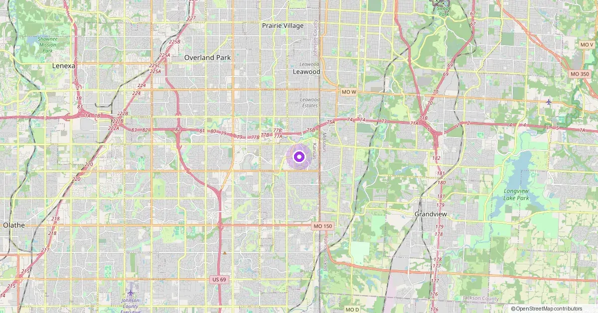 Map showing Leawood, KS in Johnson County — part of the 2k Web Developments service area.