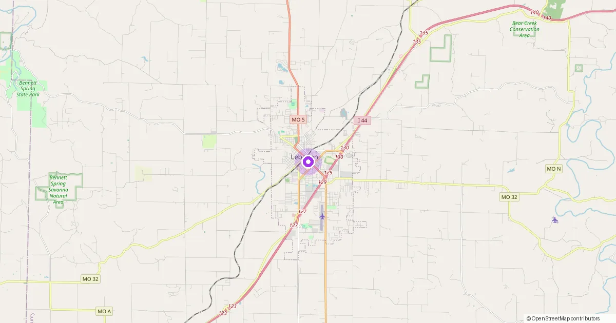 Map showing Lebanon, MO in Laclede County — part of the 2k Web Developments service area.