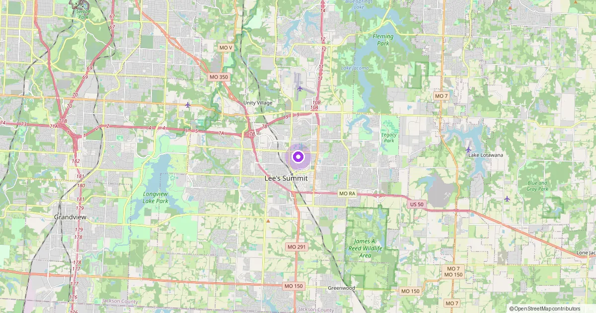 Map showing Lee's Summit, MO in Jackson County — part of the 2k Web Developments service area.