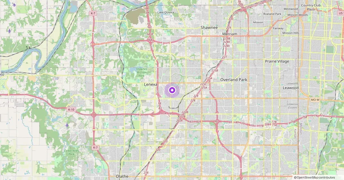 Map showing Lenexa, KS in Johnson County — part of the 2k Web Developments service area.