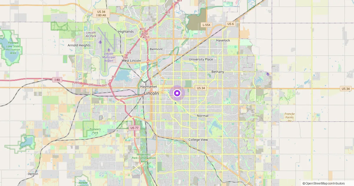 Map showing Lincoln, NE in Lancaster County — part of the 2k Web Developments service area.
