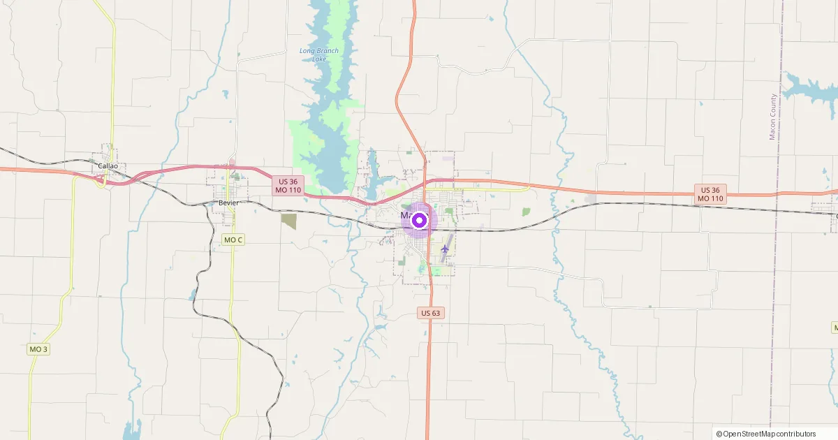 Map showing Macon, MO in Macon County — part of the 2k Web Developments service area.