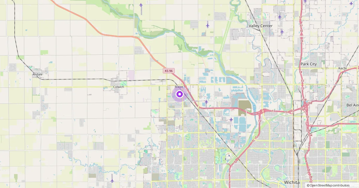 Map showing Maize, KS in Sedgwick County — part of the 2k Web Developments service area.
