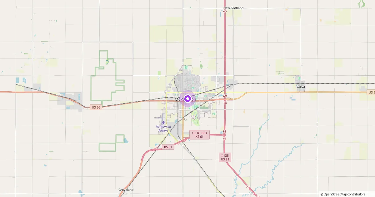 Map showing McPherson, KS in McPherson County — part of the 2k Web Developments service area.