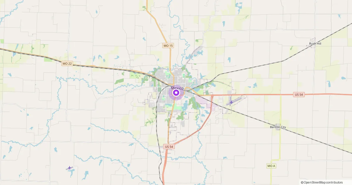 Map showing Mexico, MO in Audrain County — part of the 2k Web Developments service area.