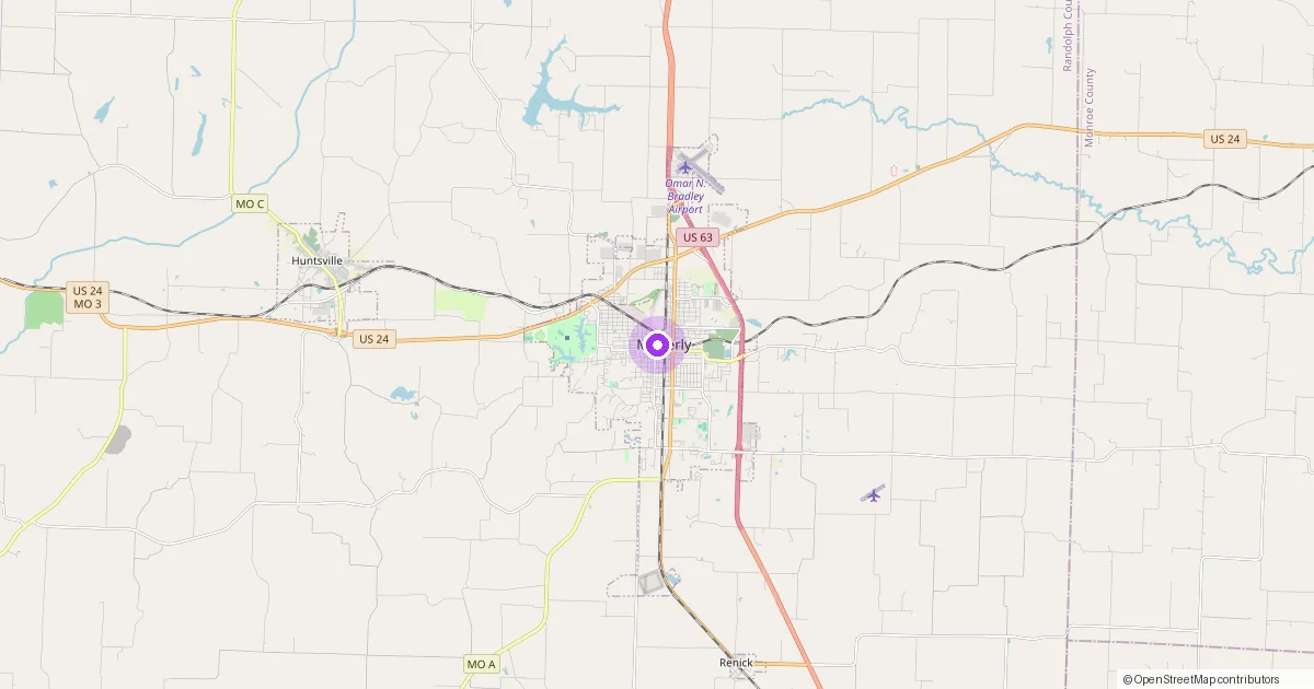 Map showing Moberly, MO in Randolph County — part of the 2k Web Developments service area.
