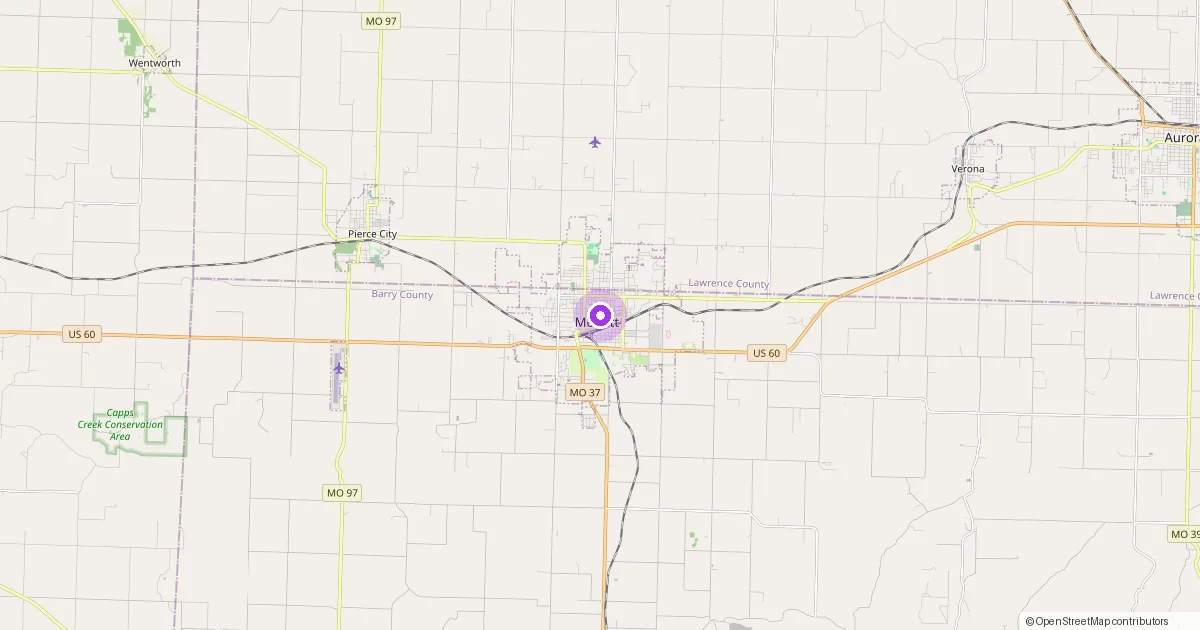 Map showing Monett, MO in Barry County — part of the 2k Web Developments service area.