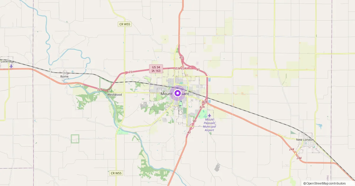 Map showing Mount Pleasant, IA in Henry County — part of the 2k Web Developments service area.