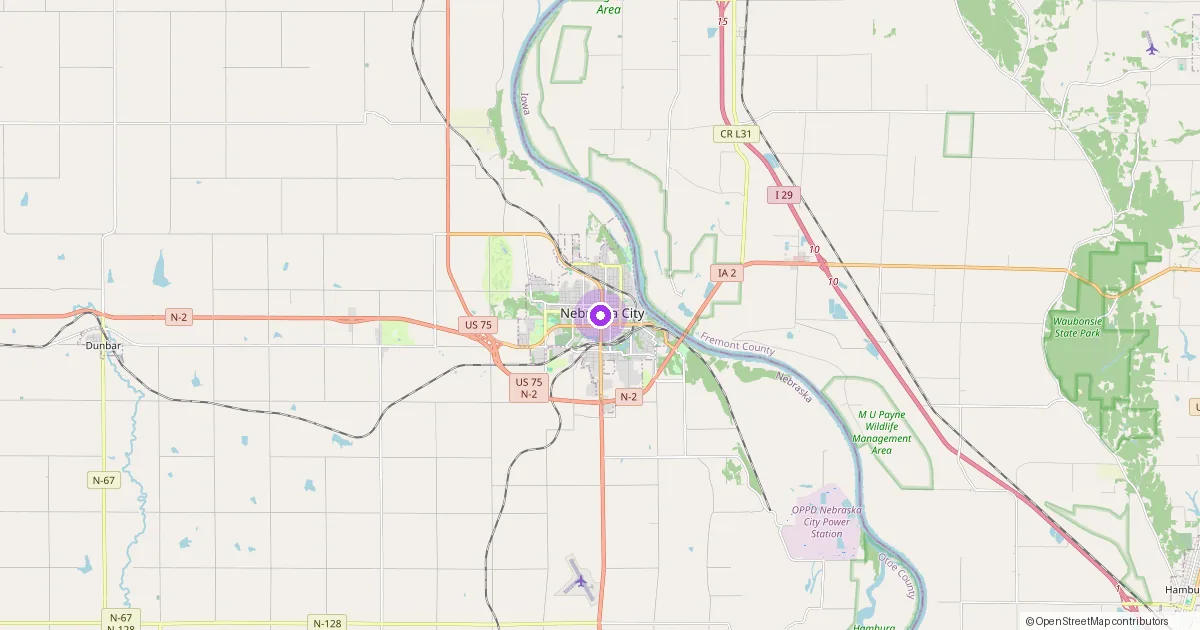 Map showing Nebraska City, NE in Otoe County — part of the 2k Web Developments service area.