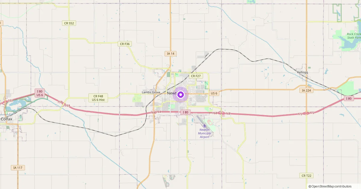 Map showing Newton, KS in Harvey County — part of the 2k Web Developments service area.